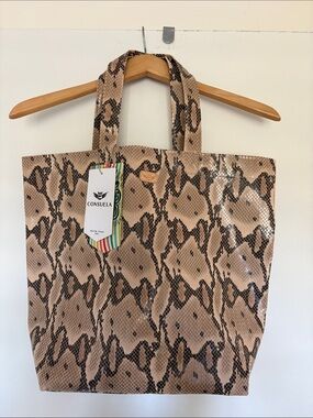 NWT - Consuela Taupe and Black Snake-Print Tote